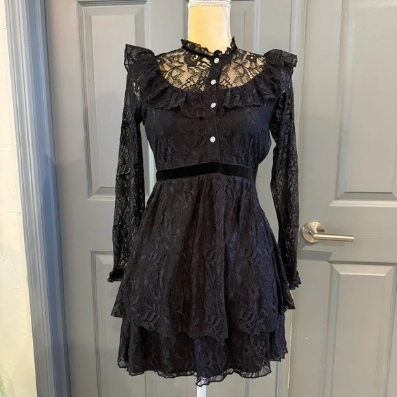 Zara Black Lace Long Sleeve Dress - Picture 1 of 7